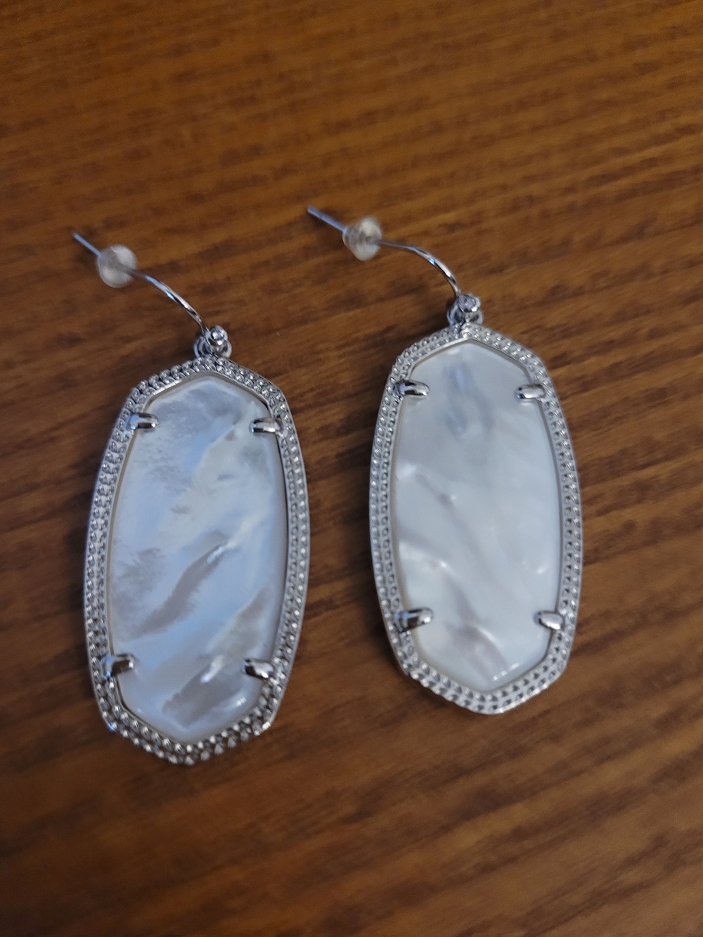 Kendra Scott Silver Tone White Mother-of-Pearl Drop Earrings